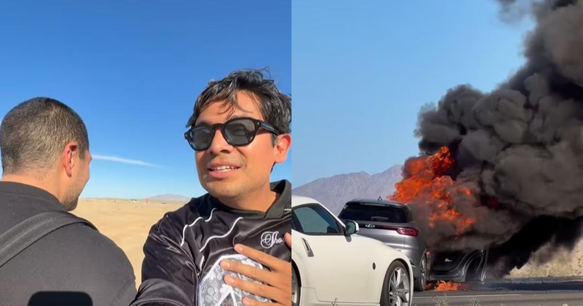 Camioneta de Ricardo Peralta y César Doroteo se incendia en carretera de Baja California